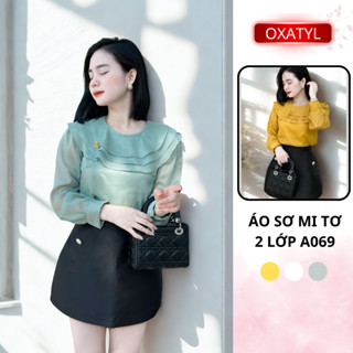 Áo Sơ mi bánh bèo tiểu thư A069 chất liệu tơ óng 2 lớp áo dài tay Oxatyl