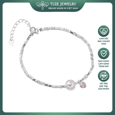 Lắc tay bạc nữ TLEE, lắc tay hạt vỡ charm tròn lồng trai mix tim đá nhiều màu xinh xắn TLEE JEWELRY LT0279