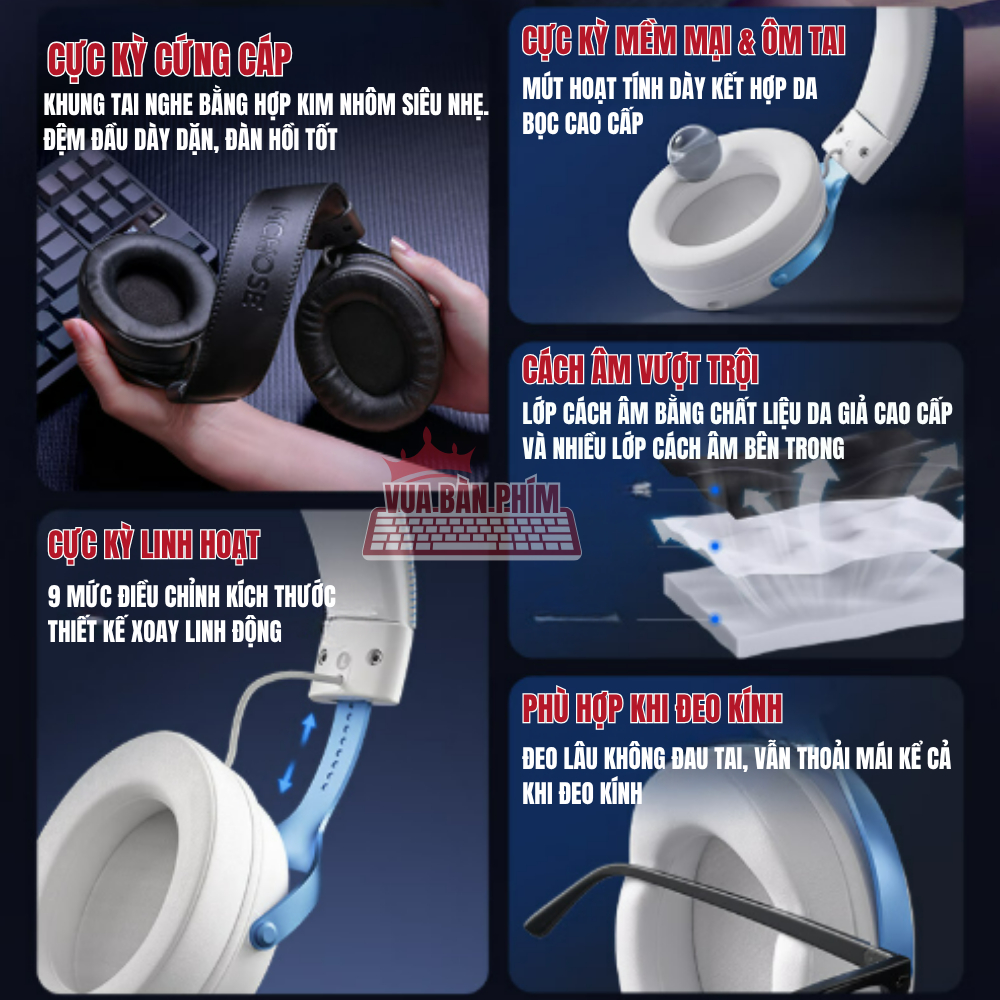 Tai nghe Mchose V9 PRO không dây bluetooth gaming 3 Chế Độ Kết Nối, Âm Thanh Vòm 7.1, Chống Ồn, Pin 250H, Nhẹ 250gram | BigBuy360 - bigbuy360.vn