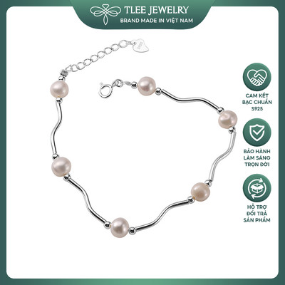 Lắc tay bạc nữ TLEE, vòng tay hạt trai nước ngọt mix ống bạc xoắn nữ tính TLEE JEWELRY LT0304