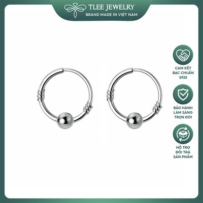 Khuyên tai bạc TLEE tròn họa tiết vằn mix 1 viên bi bạc TLEE JEWELRY B0327