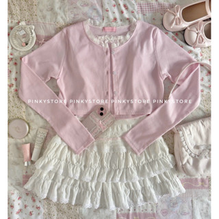 (Made by PINKYSTORE) Set áo cardigan coquette và áo dây phối ren nơ màu hồng