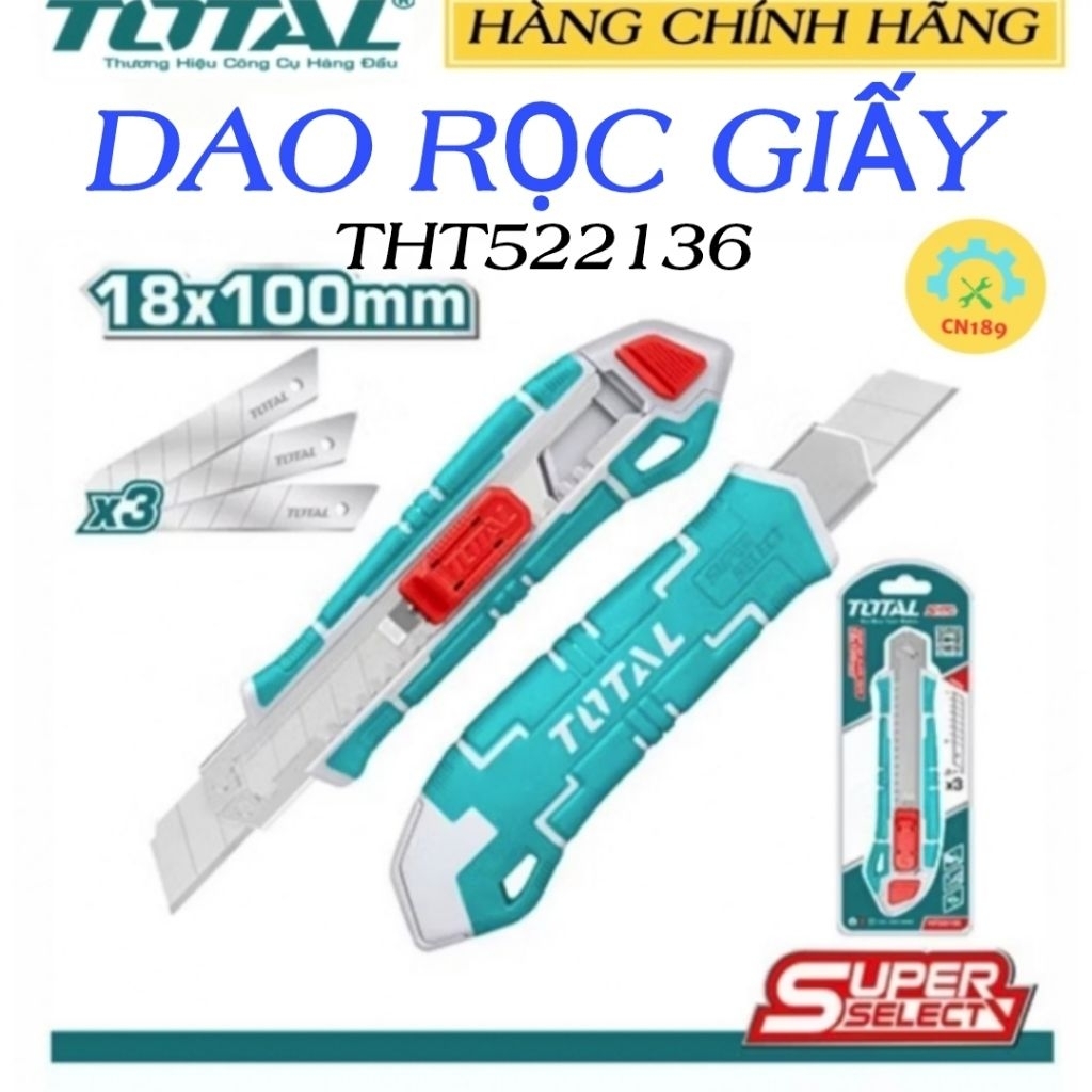 DAO RỌC GIẤY TOTAL 18x100mm (KÈM 3 LƯỠI DAO) THT522136 HÀNG CHÍNH HÃNG