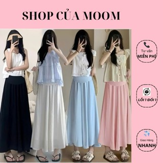 Quần Bầu Váy, Quần Bầu Ống Rộng Nhà-Moom 2 lớp chất Đũi Tơ Mềm, Phong cách Hàn Quốc
