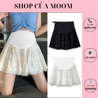 Chân Váy Bầu, Váy Bầu xoè dáng ngắn Nhà-Moom phối ren tầng phong cách Hàn Quốc