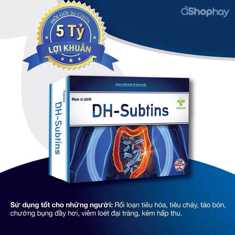 Men vi sinh cho bé và người lớn táo bón, tiêu chảy, rối loạn tiêu hóa DH Subtins hộp 20 gói