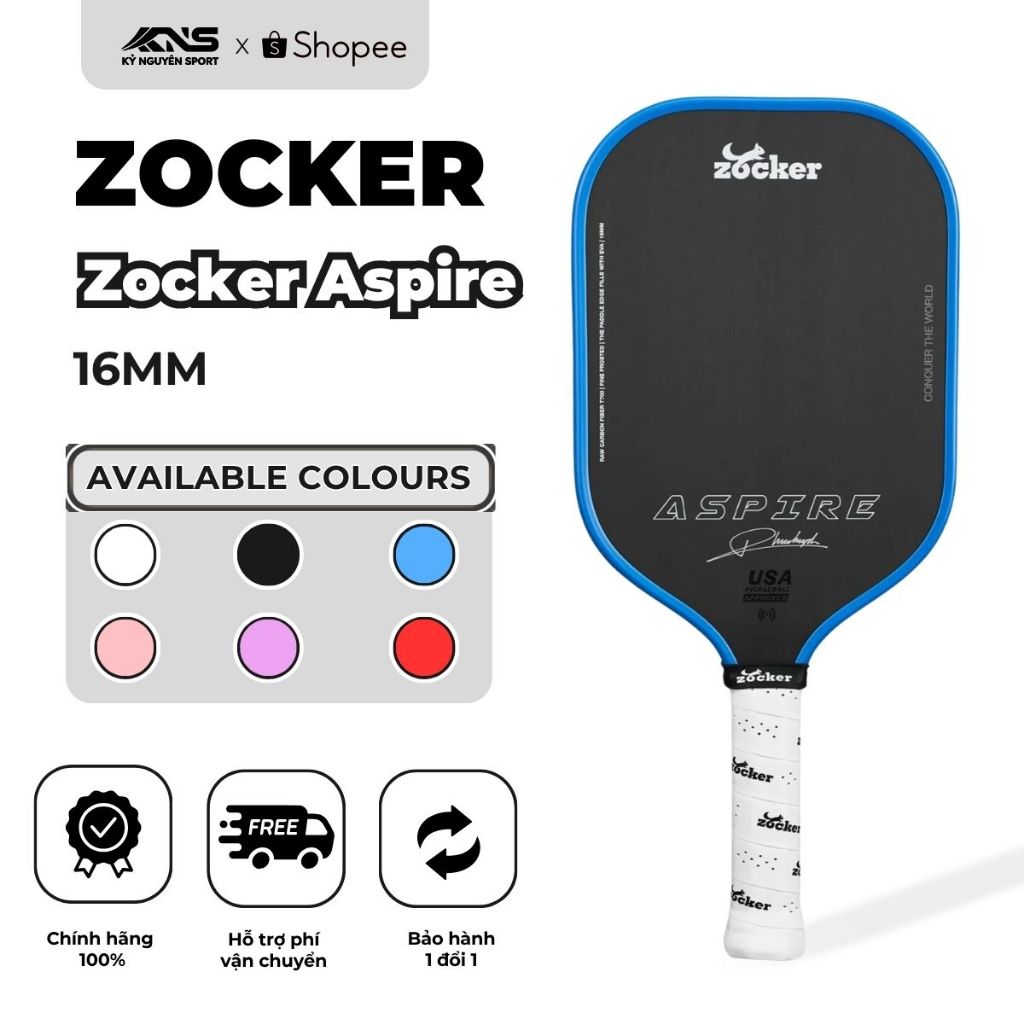 Vợt Pickleball Cao Cấp Zocker Aspire x Phúc Huỳnh, Kiểm Soát Hoàn Hảo,| Kỷ Nguyên Sport