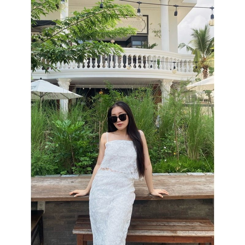 Set áo váy ren thiết kế thanh lịch, mặc đi chơi, đi hẹn hò