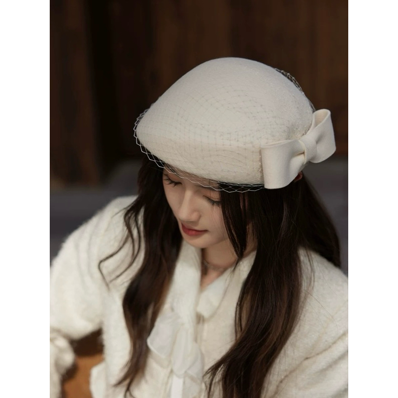 Nón Mũ Nồi  Dạ Tròn kepi Newsboy Beret Phối Lưới Nơ Tiểu Thư Đáng Yêu cao cấp retro nghệ thuật hoạ s