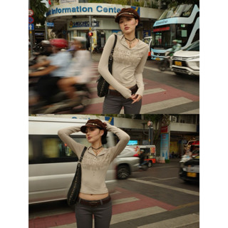 MOODSWINGS - Áo thun ôm co giãn có nón FADED HOODED LONG SLEEVES TOP