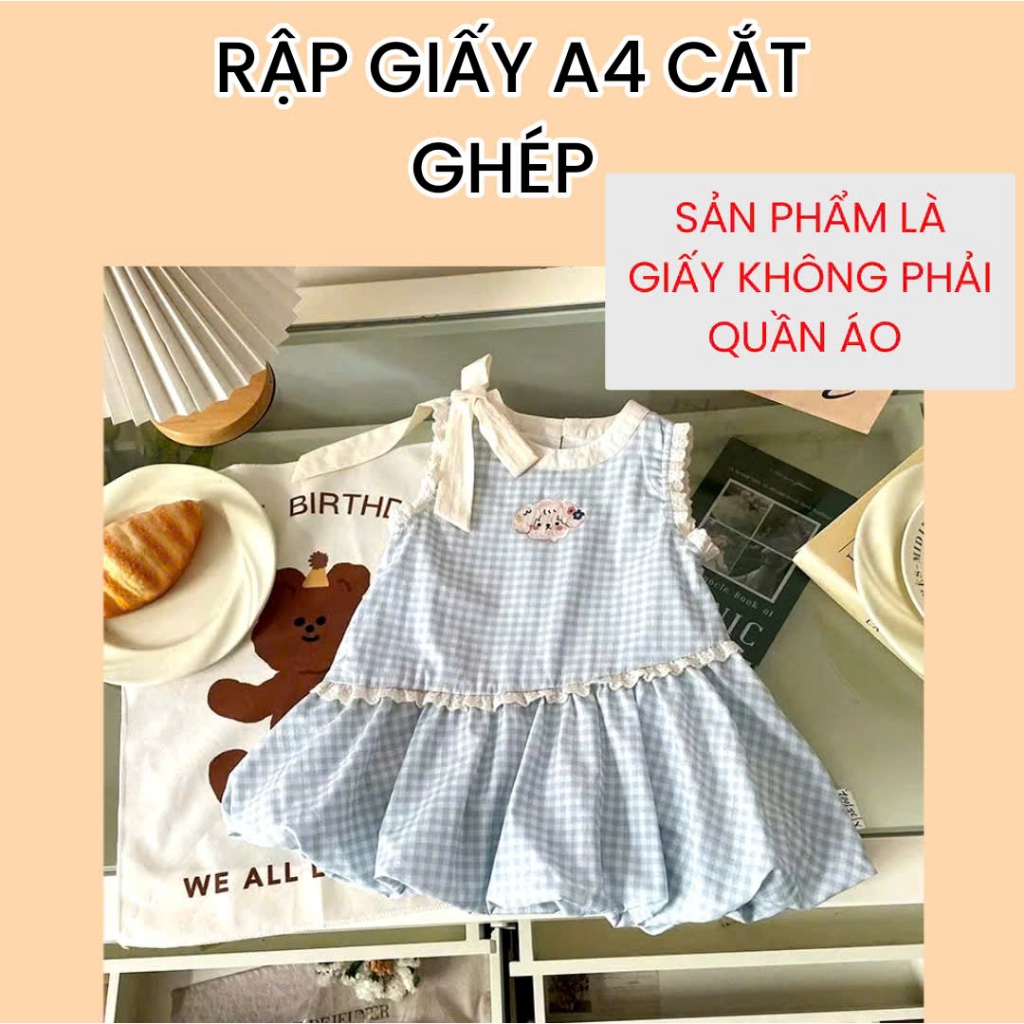 Rập giấy A4 cắt ghép may váy bí bé gái - AN05