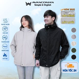Áo khoác gió nam nữ 2 lớp AVANCOMAN cao cấp form rộng unisex mũ liền chống nước lót lưới và lót lông