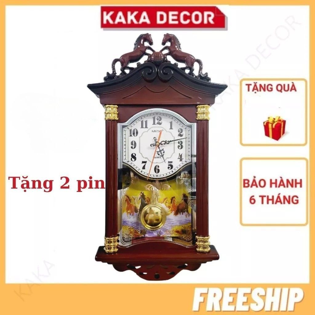 Đồng hồ treo tường quả lắc sáng tạo độc đáo, đồng hồ phong thủy con ngựa mã đáo thành công