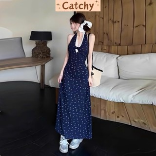 Đầm maxi cổ yếm viền ren hở lưng dáng dài in hoa nhí nữ tính quyến rũ phù hợp đi biển, dạo phố CATCHYstore