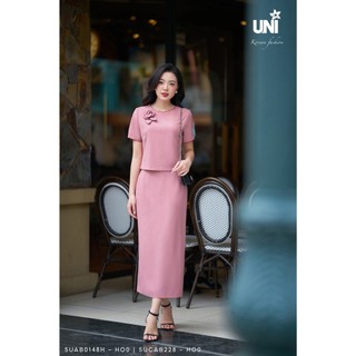  Set Áo Kiểu Và Chân Váy Chữ A Nữ UNIVTH Cổ Tròn Đính Hoa Dáng Croptop Cao Cấp 5UAB0148H - 5UCAB228 - HO0 