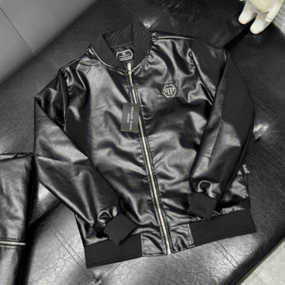 Áo Khoác Bomber Nam Philipp Plein Phối Da Full Áo Cao Cấp - Áo Khoác Bomber Nam Philipp Phối Khoá Siêu Sang