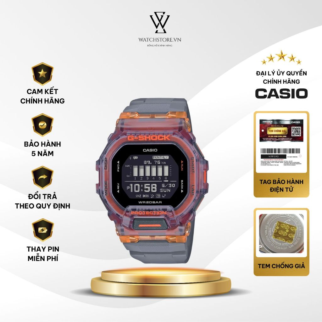 Đồng Hồ Casio G-Shock Nam GBD-200SM-1A5DR Mặt Kính Khoáng 45.9mm Chống Nước Dây Nhựa Chính Hãng
