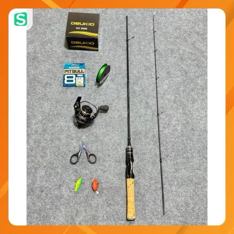 Combo Cần UL Cán Gỗ & Máy AC2 – Tặng Kèm Mồi Câu Giả & Dây PE Câu Lure