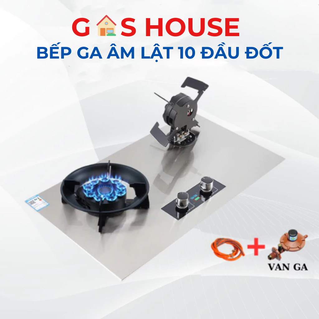 Bếp ga âm lật 10 đầu đốt, khóa gas tự động, hẹn giờ tắt bếp cao cấp
