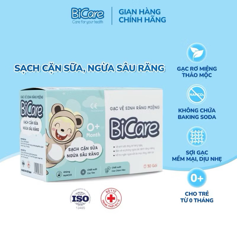 Hộp Gạc Rơ Lưỡi Bicare (Hộp 30 )vệ sinh răng miệng cho bé