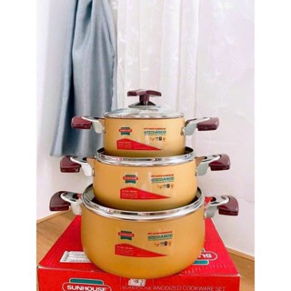 Bộ Nồi Anod Sunhoushe SH6634 chất liệu nhôm dùng bếp gas bếp hồng ngoại