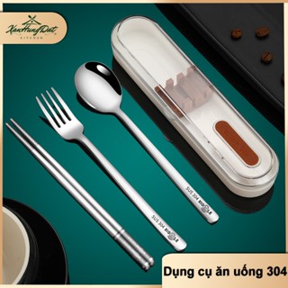 Bộ đũa muỗng nĩa inox 304 không gỉ kèm hộp nhựa sang trọng tiện lợi CJ-059