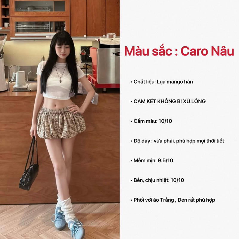 [ Hàng may kĩ - Siêu phồng]  CHÂN VÁY BÍ SỌC CARO ZULY CẠP THẤP , CHÂN VÁY BÍ PHỒNG | BigBuy360 - bigbuy360.vn