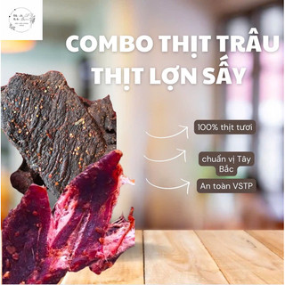 ( Đặc sản Điện Biên) Combo 500g = 250gr thịt trâu khô sấy + 250gr thịt heo sấy khô ngon số 1 Điện Biên