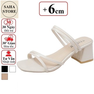  Guốc dép đế cao 6cm SAHA286 big size 42 41 quai mảnh 4 dây xăng đan 6 phân sandal 6p gót vuông màu trắng đen be 