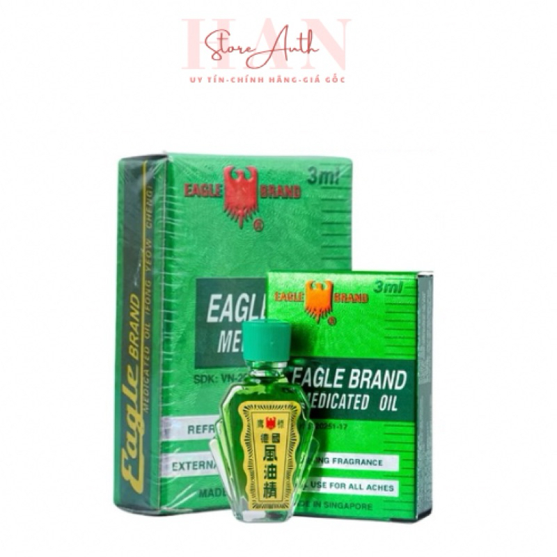 [Chính Hãng Giá Gốc] Dầu gió xanh con Ó 1 nắp Eagle Brand Medicated Oil Singapore 3ml, Dầu gió singa
