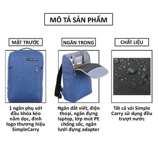 Ba lô laptop thời trang nam nữ unisex Simplecarry B2B05 ngăn laptop 14 inch vải chống nước bền bỉ bảo hành đến 10 năm