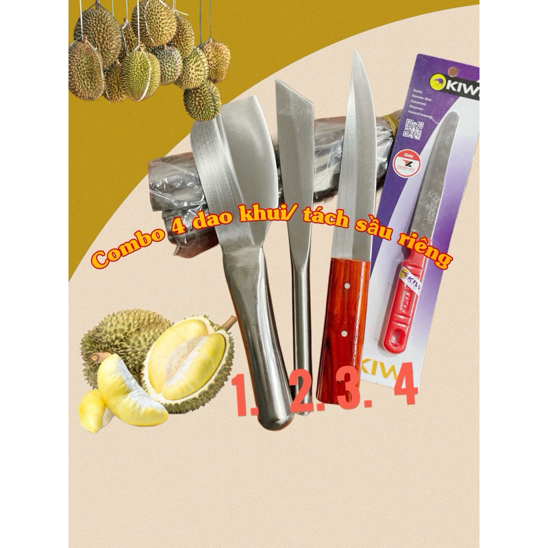 Bộ 4 dao bổ sầu riêng/ dao khui sầu riêng/ tách vỏ/ dao cắt sầu riêng thái lan vip