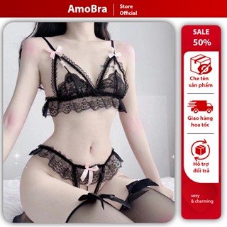 Bộ ngủ ren 2 mảnh đính chuỗi hạt quyến rũ sexy DL05 Đồ lót xuyên thấu gợi cảm