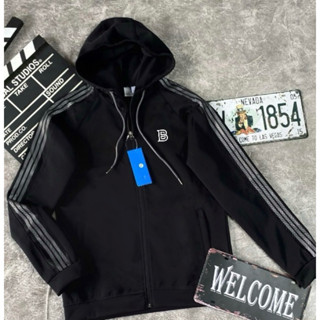  Áo Khoác Thể Thao Cao Cấp Có Mũ Màu Đen 3 Sọc Line Xuông Chất Vải Mịn Poly 2Da Dày Dặn Áo Khoác nam nữ 