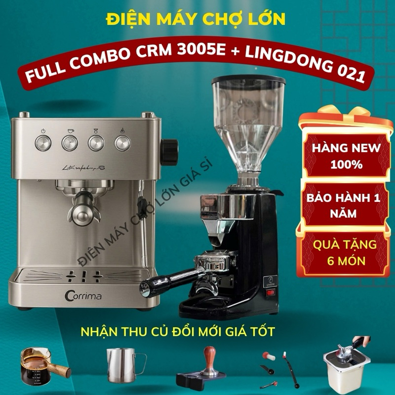 [ HCM-Hỏa Tốc ] ComBo Máy Pha Cà Phê CRM 3005E + LingDong 021 Phiên bản 2025 Tặng Quà 6 món
