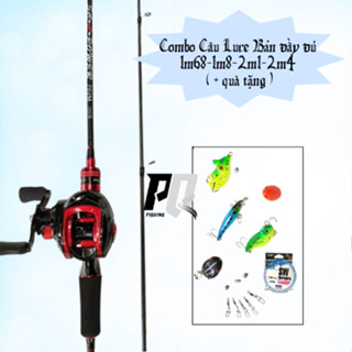 Bộ cần câu lure máy ngang bản thường và cao cấp , cần câu đủ size tặng kèm dây câu lure và hộp mồi
