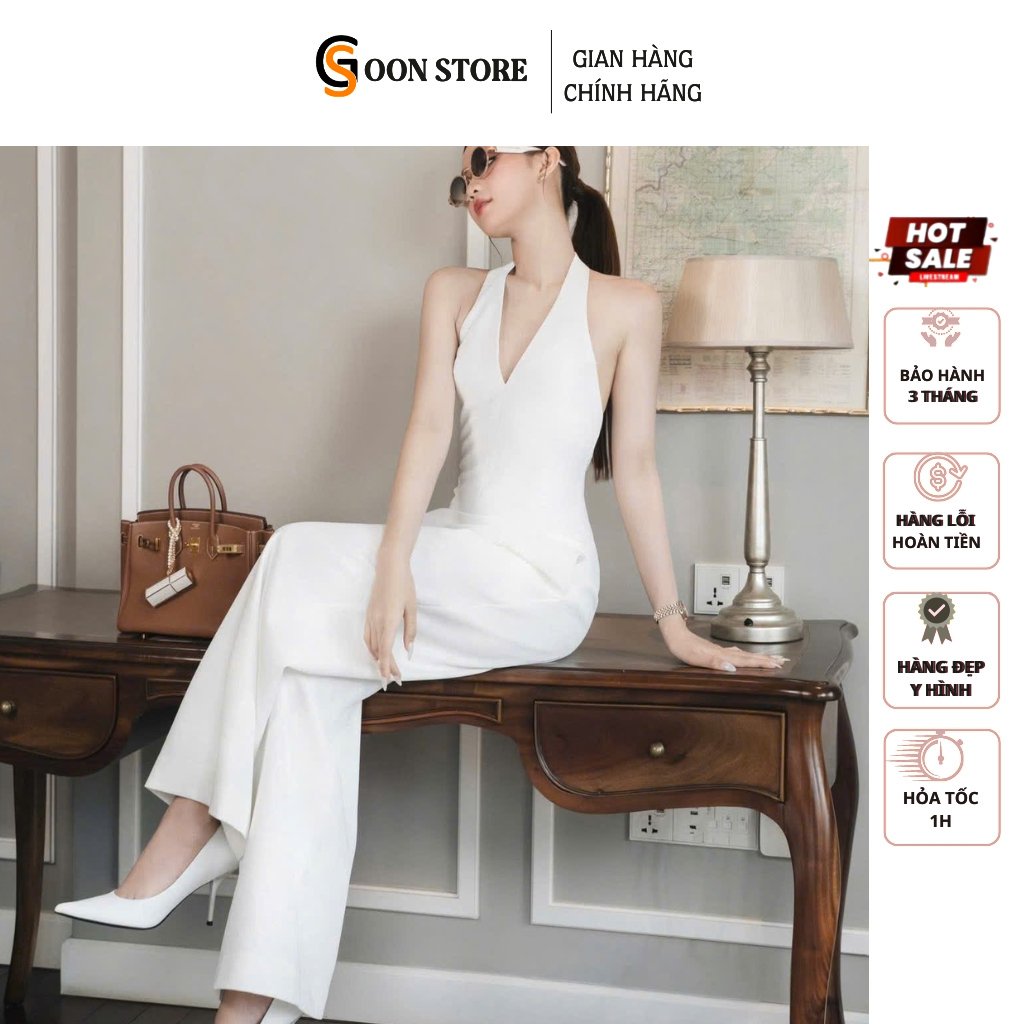Jum liền thời trang nữ thiết kế quần dáng dài cổ V sang trọng thanh lịch Goon Store