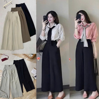  Quần Ống Rộng Nữ Nấm Lùn 1 Khuy Lưng Cao Vải GOL Dày Dặn - Quần Ống Suông Nữ Cạp Cao Chun Sau Kiểu Hàn Quốc 