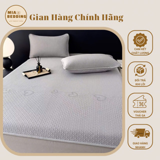 Chiếu điều hoà băng lạnh hoạ tiết vân tim mẫu mới 2025 vải Ice Cool nguyên tấm mềm mát bền đẹp bo chun bọc đệm