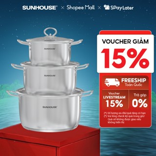 Bộ nồi inox Impact 5 đáy Sunhouse Healthy SHG788E - 3 nồi 16-20-24cm - Đáy phẳng hoàn hảo - Dùng mọi loại bếp