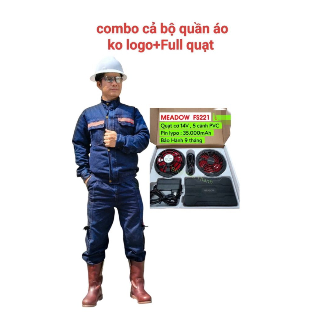 combo quạt điều hòa vải jean pin 35.000mh made in JAPAN quạt 14V