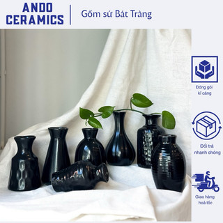  Lọ Hoa Mini Gốm Sứ Bát Tràng - Bình Bông Cắm Hoa nhỏ xinh màu Đen Bóng Decor Cao Cấp 