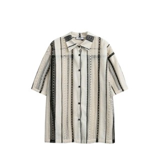 Áo Sơ Mi Tay Ngắn Nam Nữ Kẻ Sọc Hoạ Tiết Đan Lưới Hàn Quốc