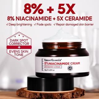 Kem Dưỡng 8% Niacinamide VIBRANT GLAMOUR 5X Ceramide Hỗ Trợ Trắng Da Và Vết Thâm 30g