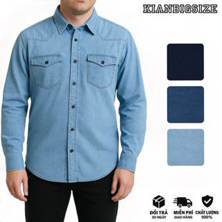 Áo khoác jean sơ mi - áo sơ mi denim nam 2 túi có nắp Bigsize < 105kg (L-5XL)