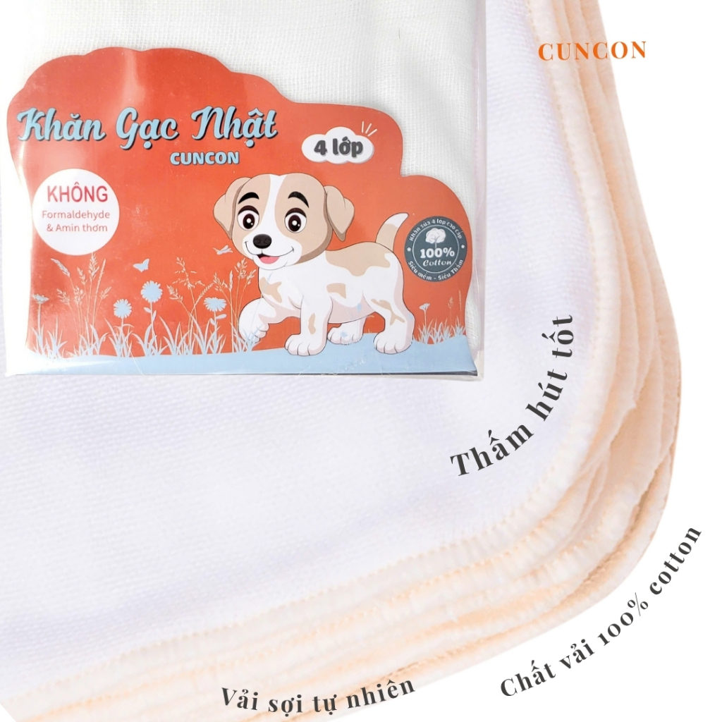Khăn Sữa Nhật CUNCON – Mềm Mại 4 Lớp | Kích Thước 25x28cm | Gói 10 Chiếc | An Toàn Cho Trẻ Sơ Sinh
