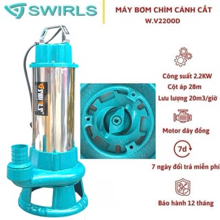  Máy bơm chìm nước thải cắt rác 2.2Kw  3HP  Swirls Thân inox 304 - Bảo hành 1 năm Bơm chìm hút hố bioga hút bùn loãng 
