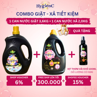 Bộ Đôi Giặt - Xả: 1 Can Nước Giặt (3,6kg) + 1 Can Nước Xả Vải (2,0kg) HygienC Plus Đậm Đặc Hương Nước Hoa