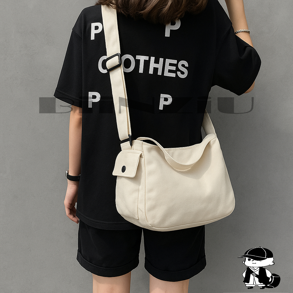 TÚI TOTE ĐEO CHÉO THỜI TRANG VẢI CANVAS PHONG CÁCH ULZZANG ĐỂ SÁCH A4 | BigBuy360 - bigbuy360.vn