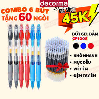 6 BÚT + 60 ngòi 11cm Bút Bi Béo GP1008 DecorMe bút bi bấm mực gel xanh đen đỏ ngòi 0.5mm